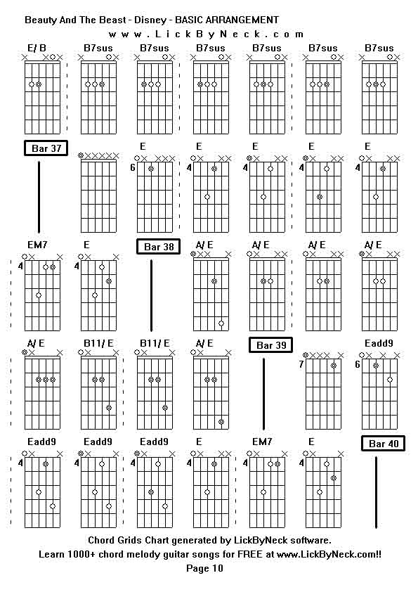 Chord Grids Chart of chord melody fingerstyle guitar song-Beauty And The Beast - Disney - BASIC ARRANGEMENT,generated by LickByNeck software.